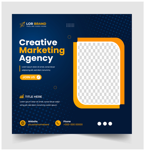 Digital Marketing Social Media Post banner design Template, Digital marketing agency, Square Flyer Template, Digital Business Marketing Social Media Banner, Vector graphic ad template.